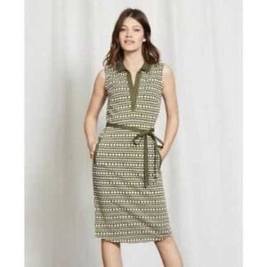 Boden‎ LONG Elodie Sleeveless Cotton Tie Knee Length Dress Olive Green Sz 12